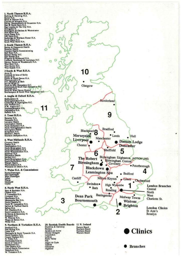 BPAS clinic locations in the late 90's