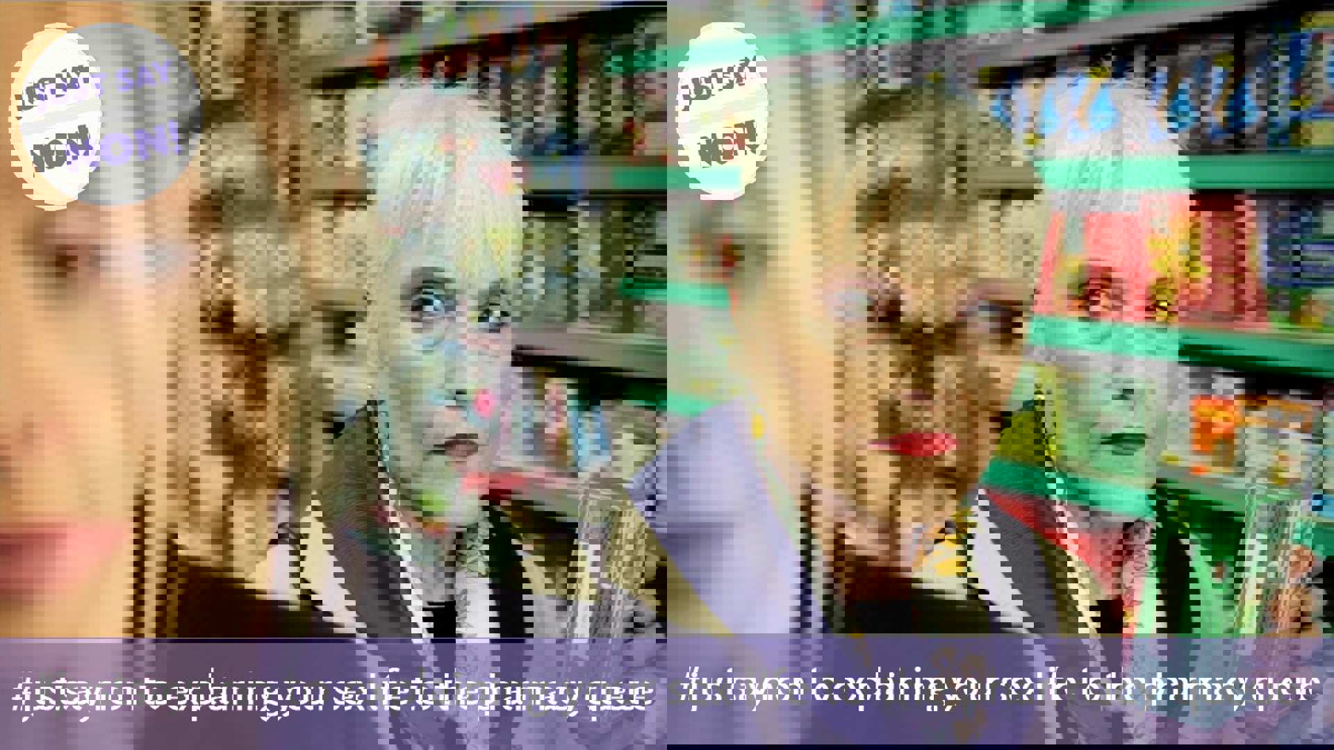 Woman giving judgemental look at a woman at a pharmacy